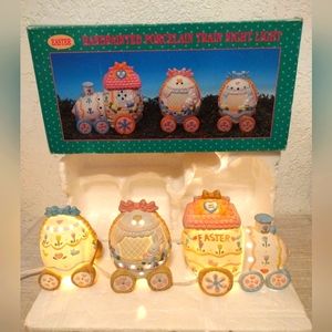 3 Piece Hand Painted Easter Porcelain Train Night Light .